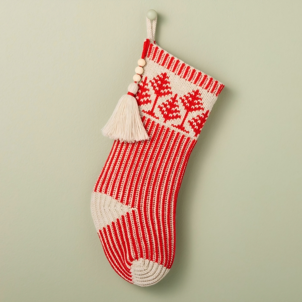 Hearth & Hand 20" Tree Knit Red Holiday Stocking